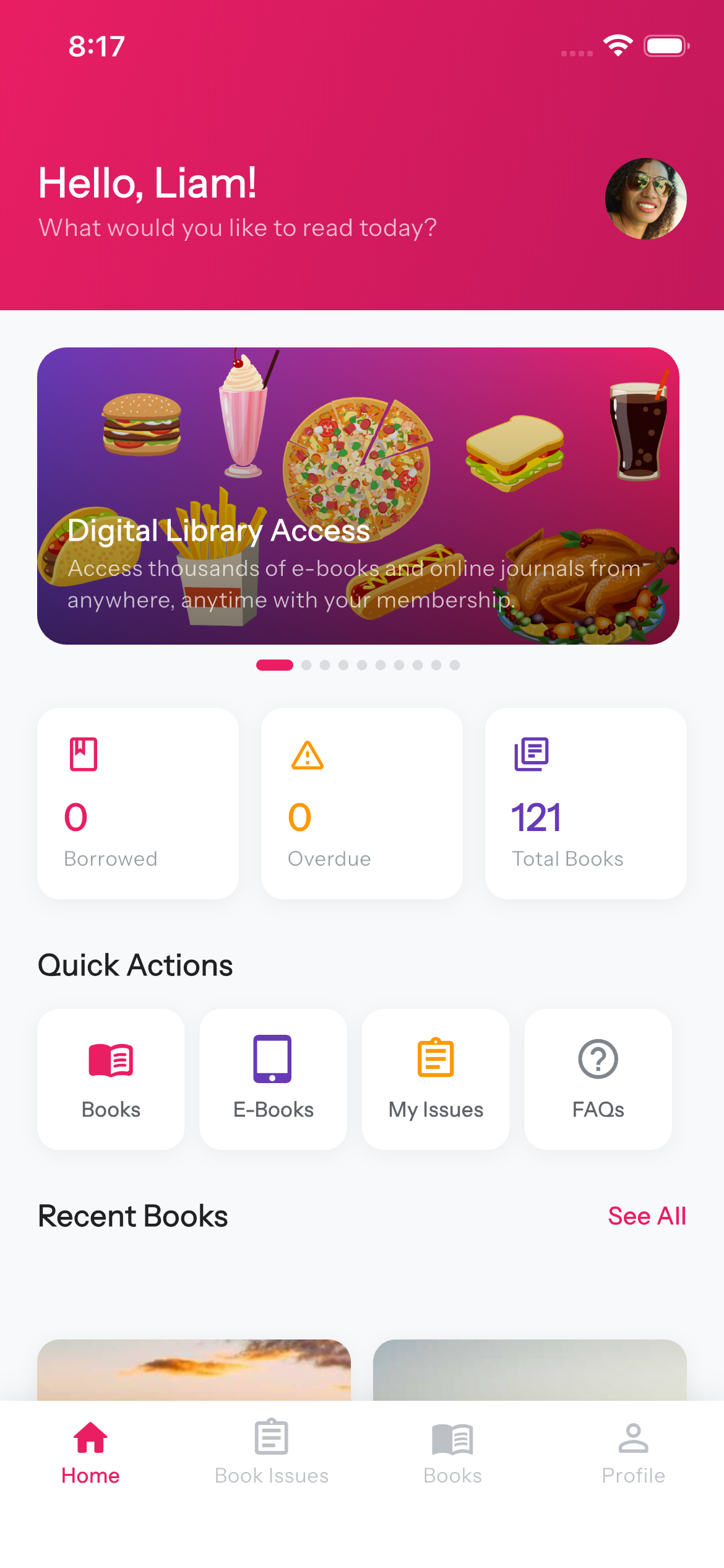 LibraryHub Flutter app home dashboard screen